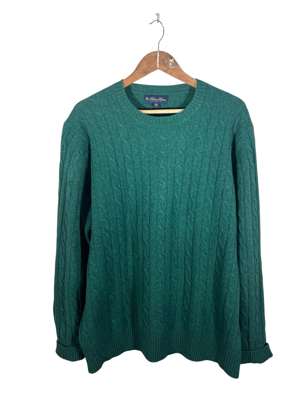 Brooks Brothers Hunter Green Lambs Wool Cable Knit Sweater Size XXL